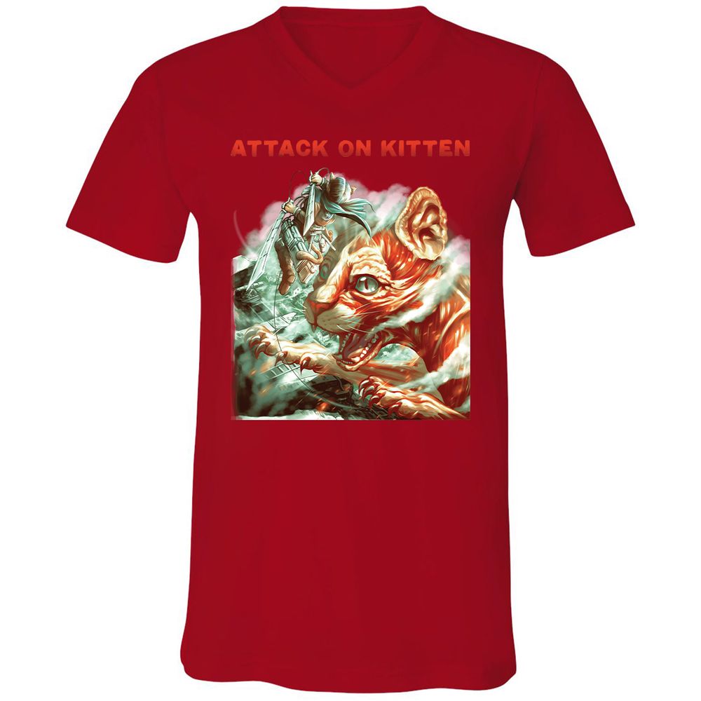 Unisex V-Neck T-Shirt - YSMT8Z6F - Red - 3