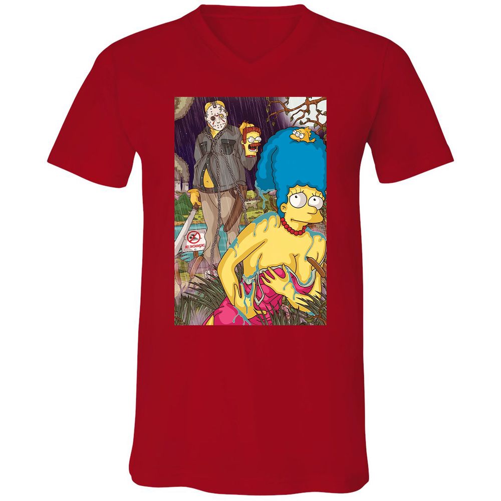 Unisex V-Neck T-Shirt - J6YJGGM2 - Red - 3