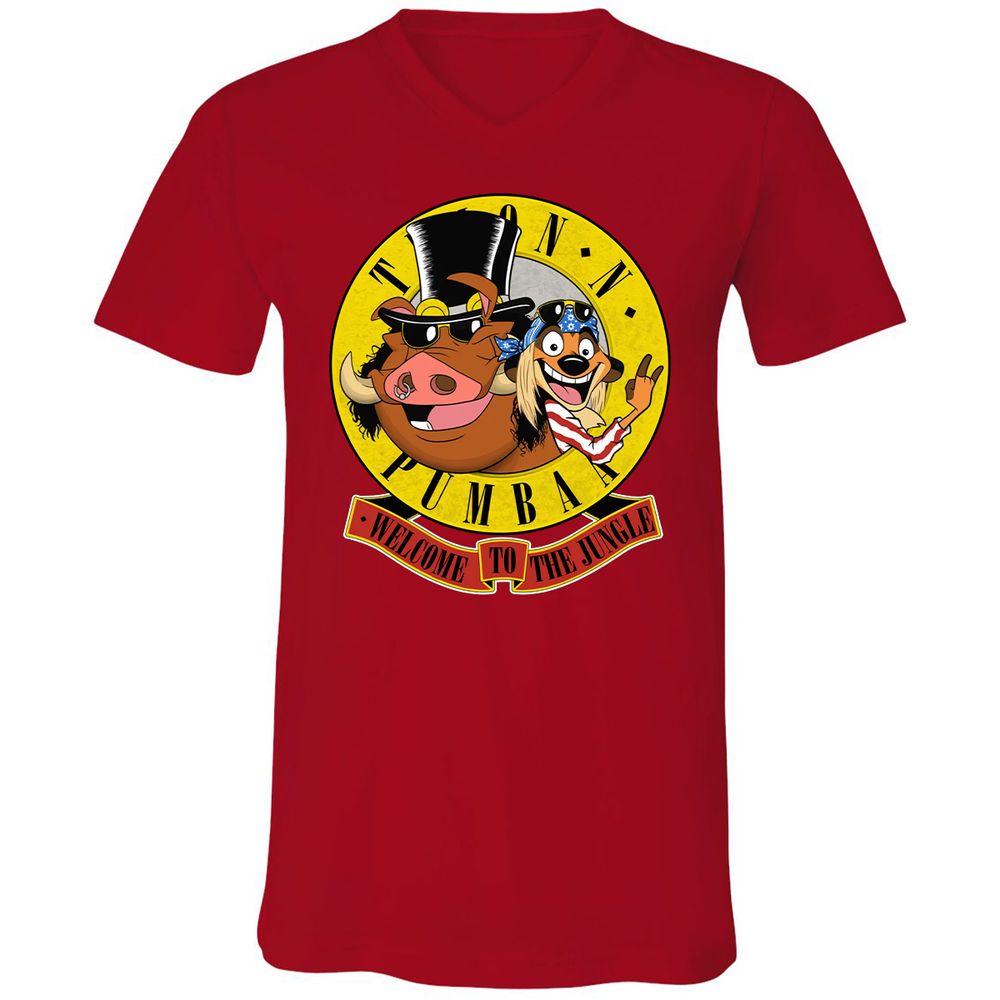 Unisex V-Neck T-Shirt - Black - Red - 3