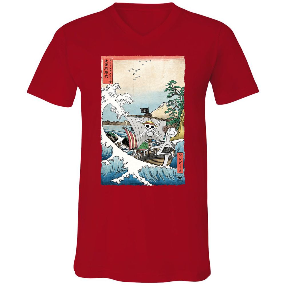 Unisex V-Neck T-Shirt - Q9USZXED - Red - 3