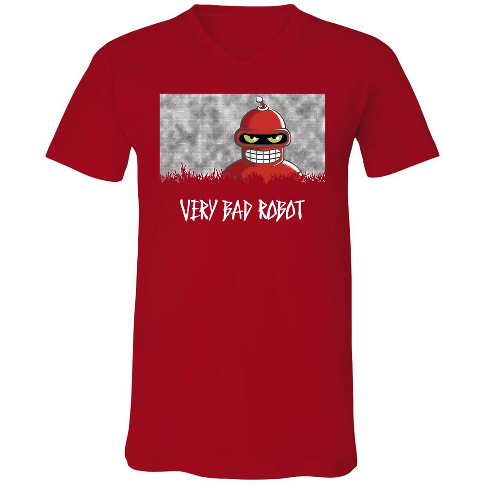 Unisex V-Neck T-Shirt - Black - Red - 3
