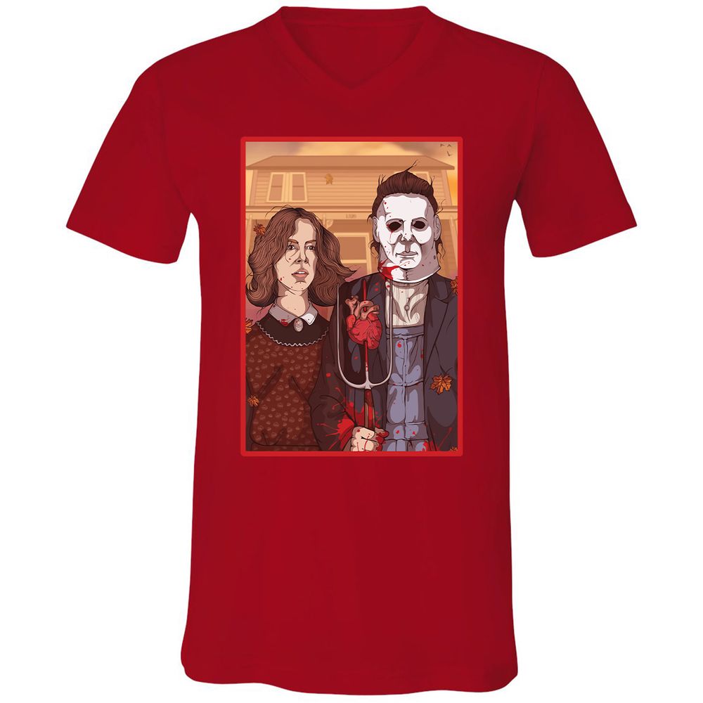 Unisex V-Neck T-Shirt - 6GFF19ZQ - Red - 3