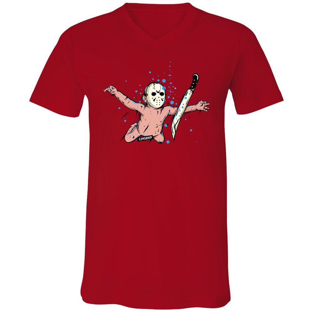 Unisex V-Neck T-Shirt - YQJW9ASS - Red - 3