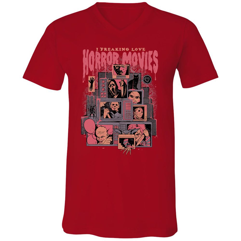 Unisex V-Neck T-Shirt - FFGGDW45 - Red - 3