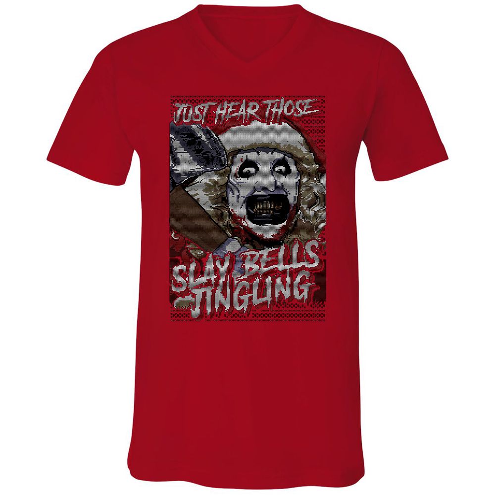 Slay Bells Jingling Unisex V-Neck T-Shirt - Red - 3