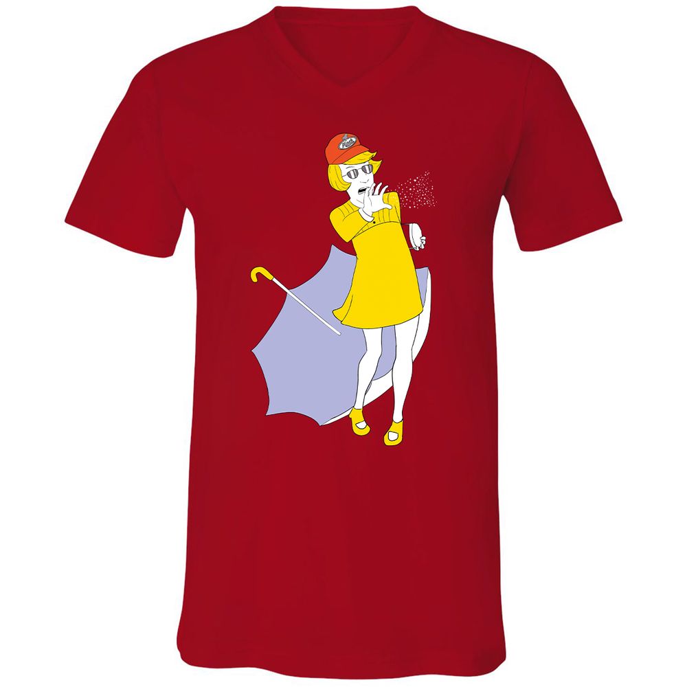 Unisex V-Neck T-Shirt - 5D4HQNTJ - Red - 3