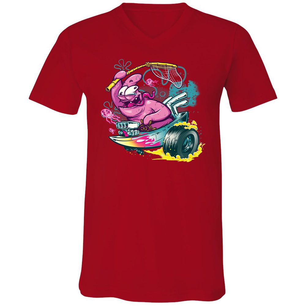 Unisex V-Neck T-Shirt - E4Q1GJP5 - Red - 3