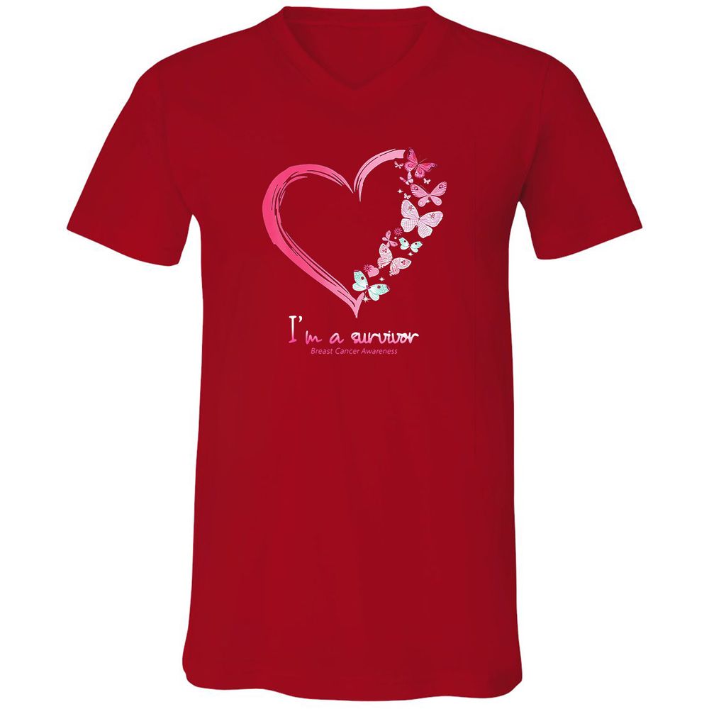 Unisex V-Neck T-Shirt - BWBBQZCD - Red - 3