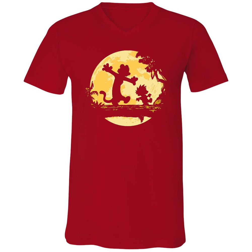 Unisex V-Neck T-Shirt - 7Y8HX3AQ - Red - 3