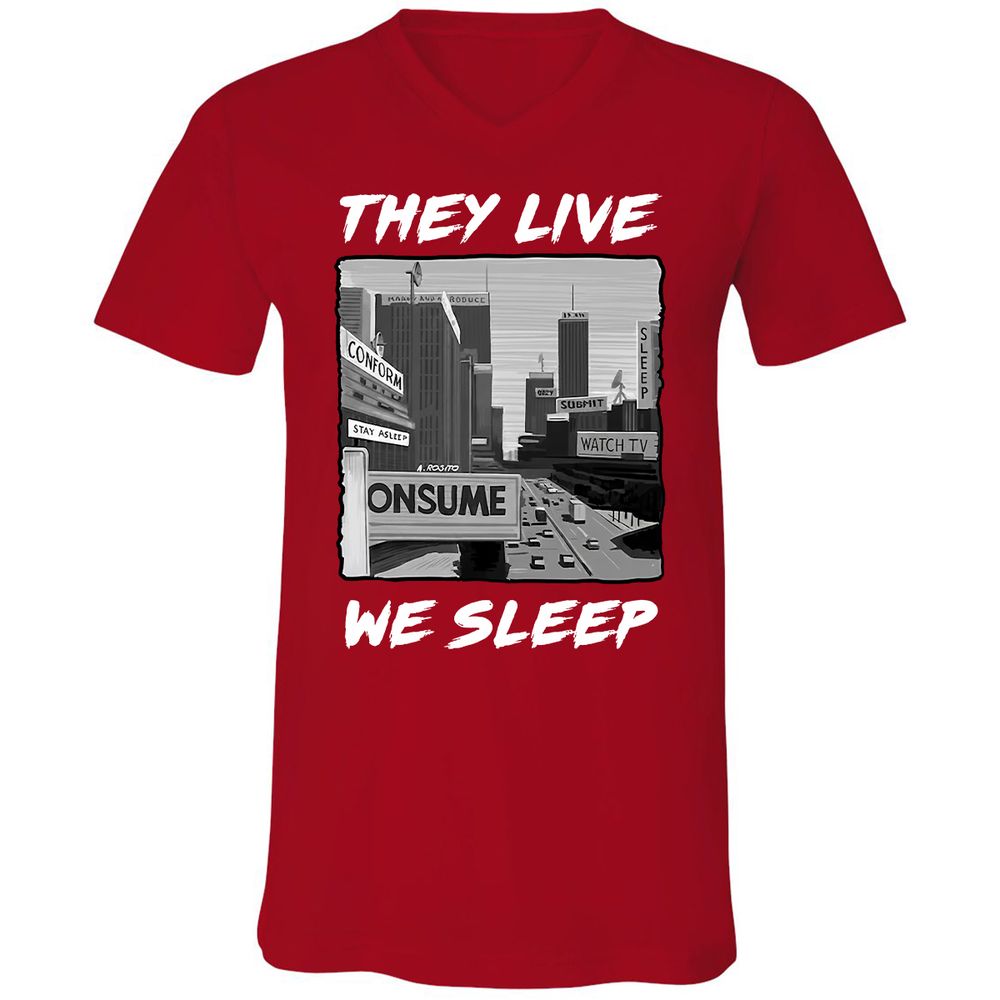 Unisex V-Neck T-Shirt - BELRJUTB - Red - 3