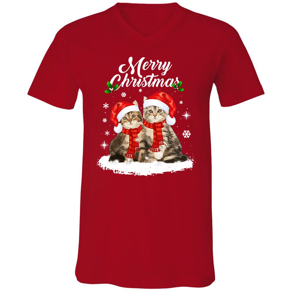 Unisex V-Neck T-Shirt - 7KWZGAJS - Red - 3