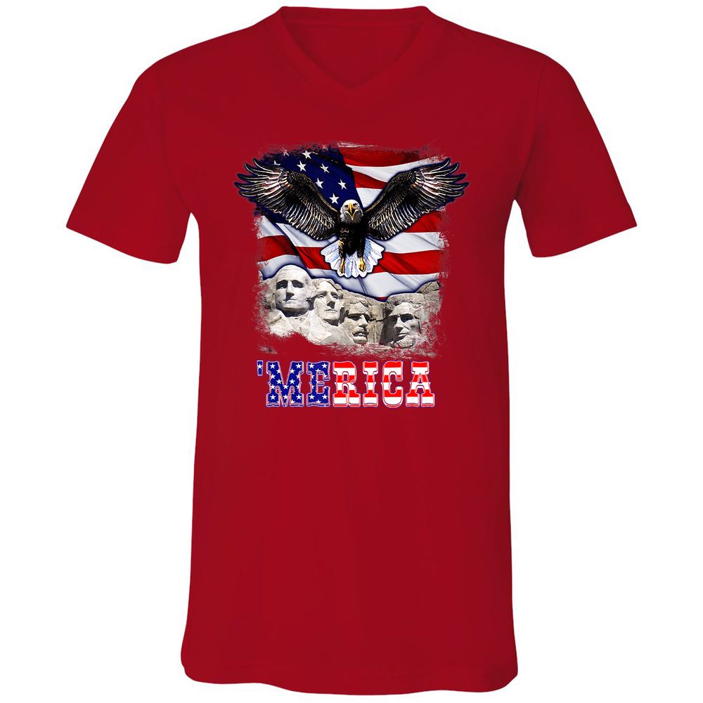 Unisex V-Neck T-Shirt - Q77MXCMQ - Red - 3