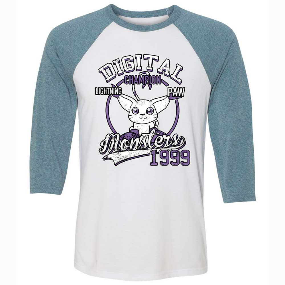Unisex 3/4 Baseball Tee - SK8SPK4L - White/Denim - 3