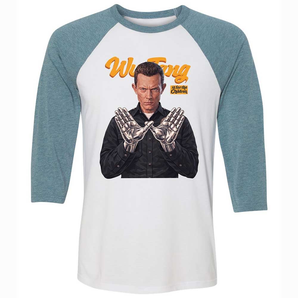 Unisex 3/4 Baseball Tee - Black - White/Denim - 3