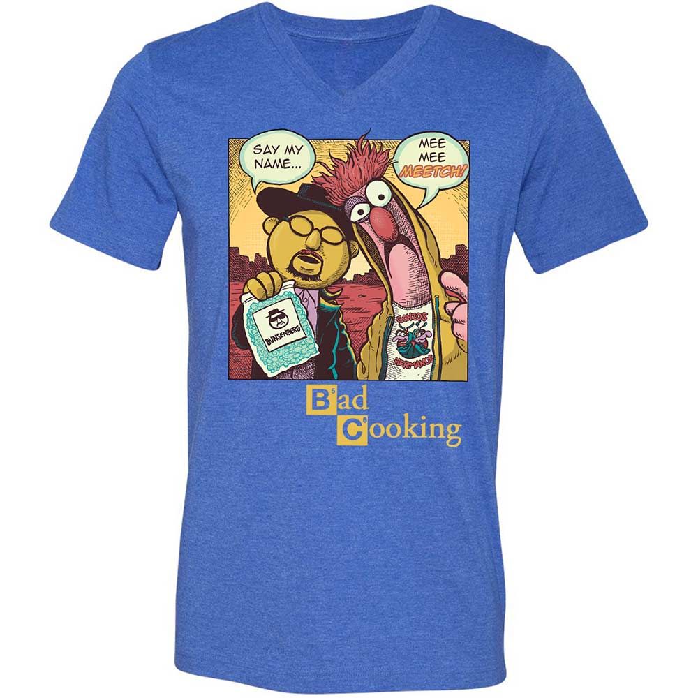 Unisex V-Neck T-Shirt - S8NCHHR7 - Heather True Royal - 4