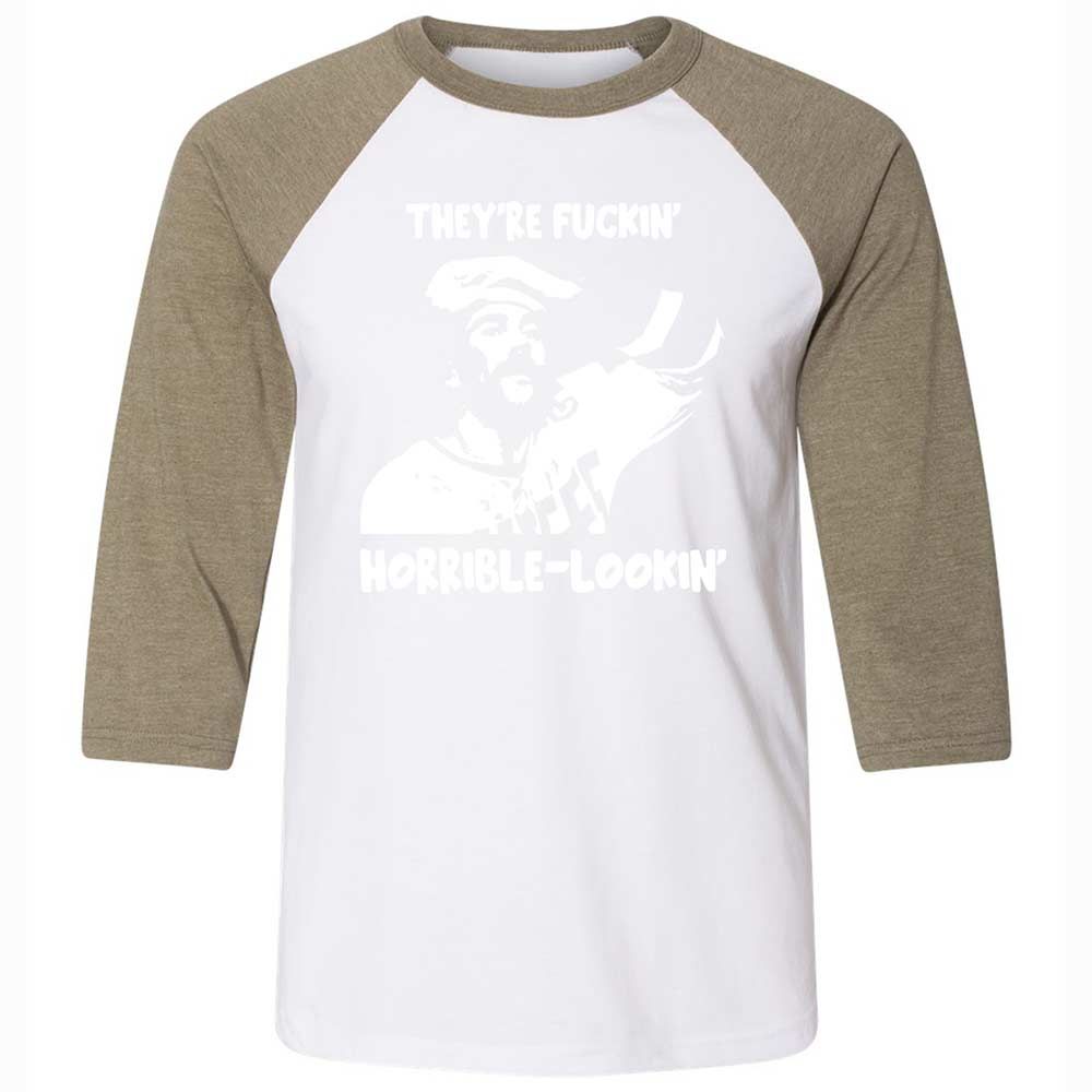 Unisex 3/4 Baseball Tee - DYE3NCBR - White/Heather Olive - 4
