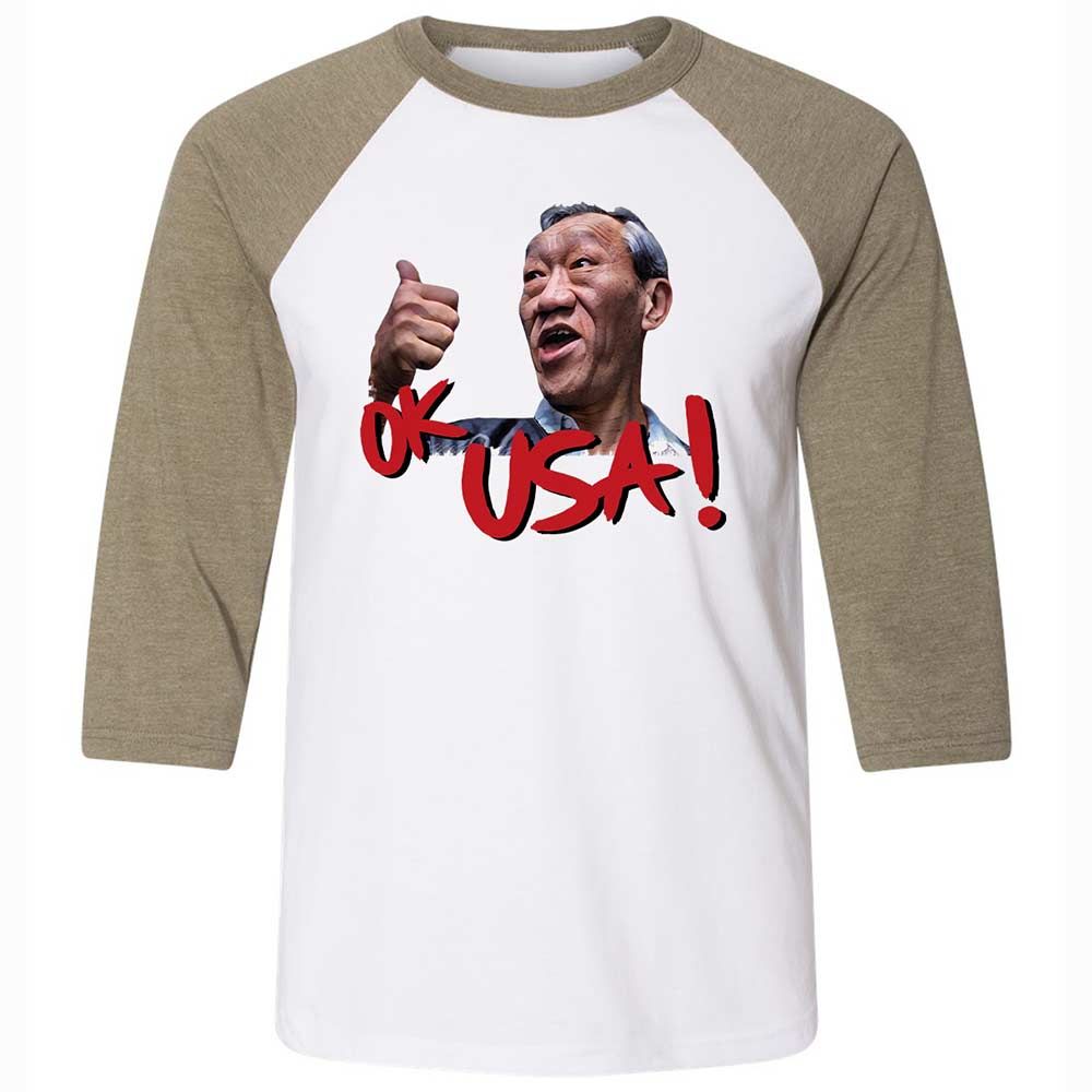Unisex 3/4 Baseball Tee - VE7AZ1QJ - White/Heather Olive - 4