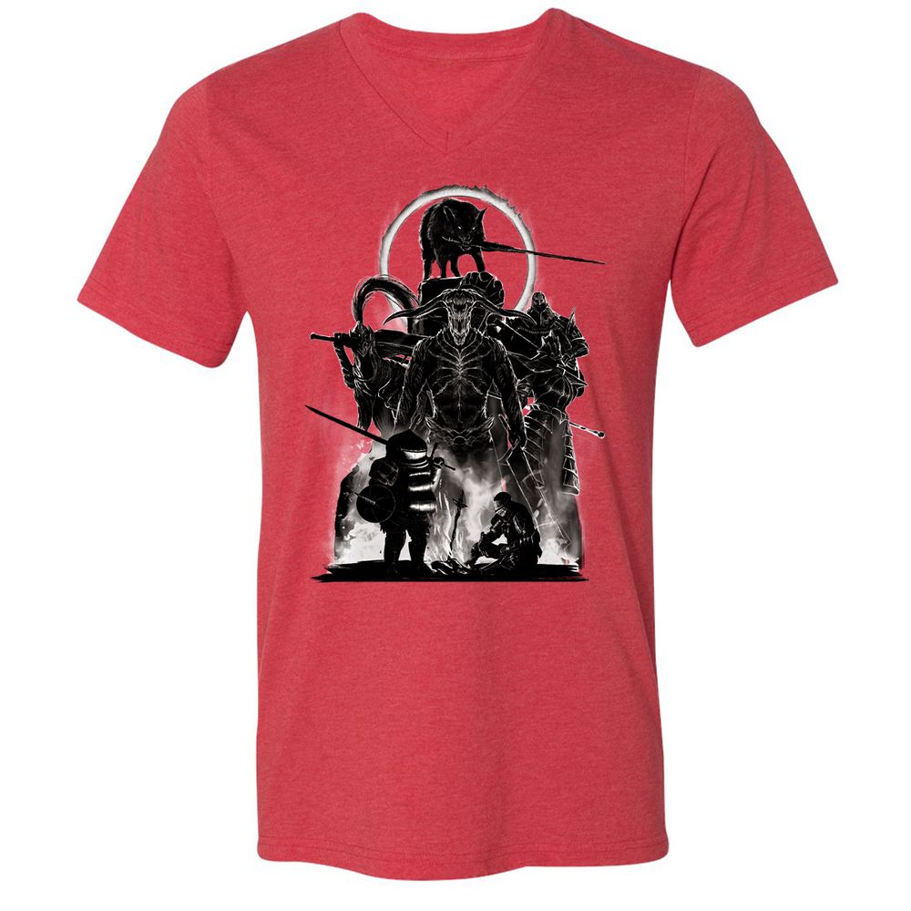 Unisex V-Neck T-Shirt - J7ELS2F8 - Heather Red - 5