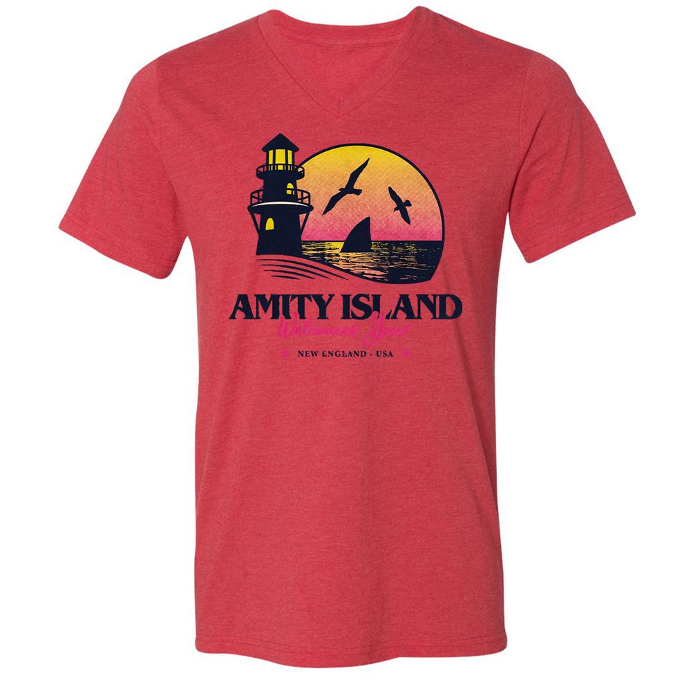 Unisex V-Neck T-Shirt - A5KM9H3R - Heather Red - 5