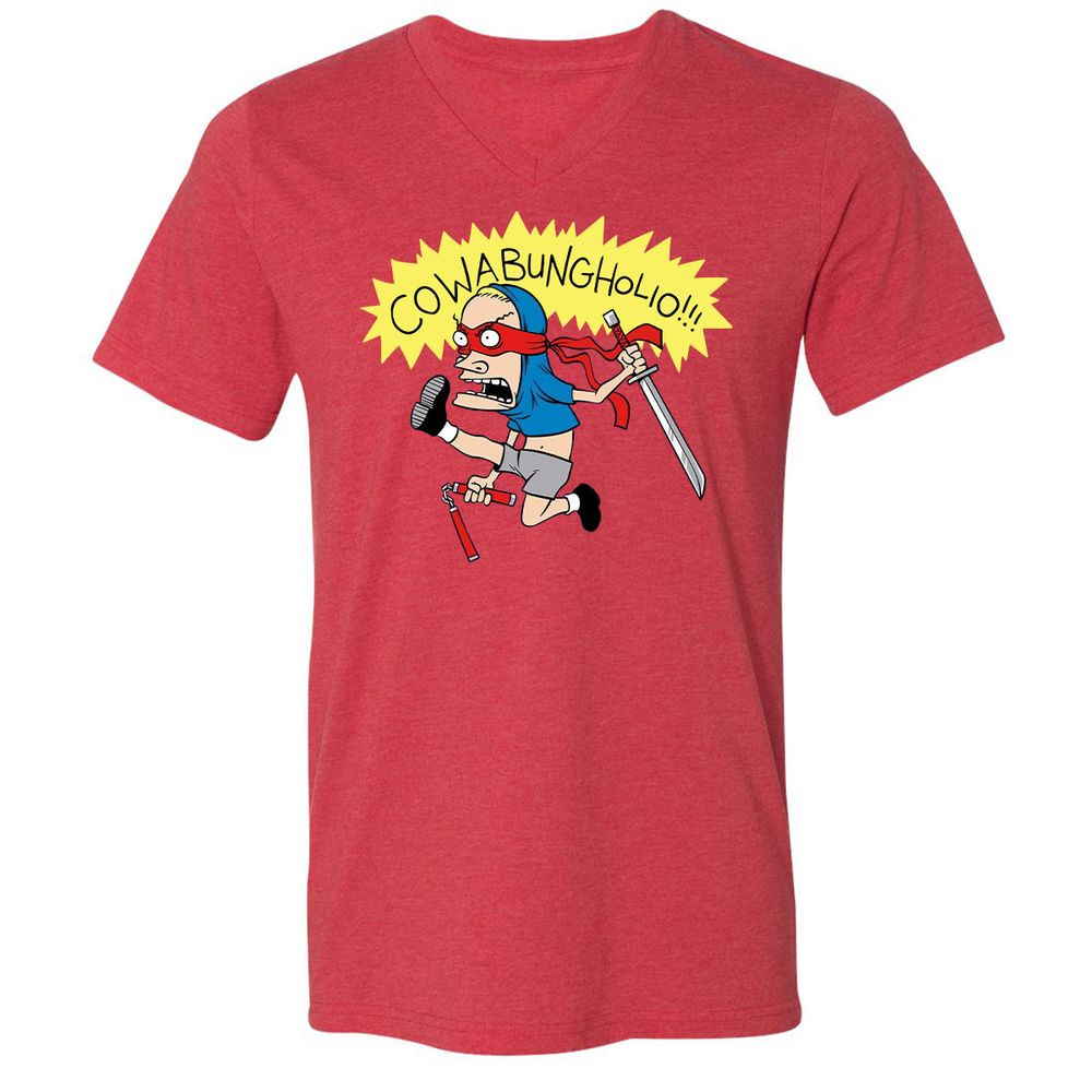 Unisex V-Neck T-Shirt - NJ2AJSK4 - Heather Red - 5