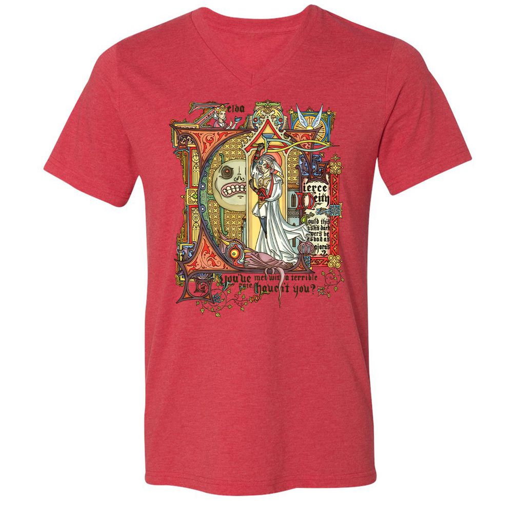 Unisex V-Neck T-Shirt - RXGYKFC4 - Heather Red - 5