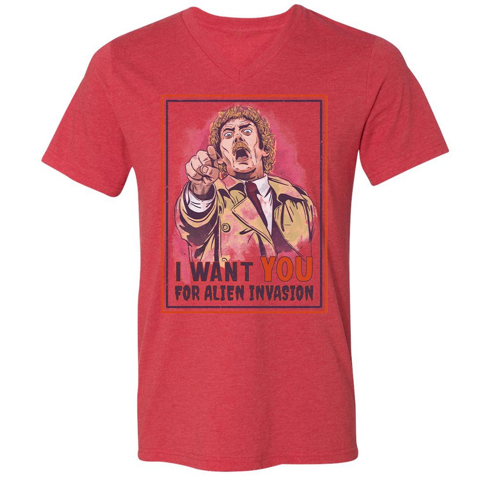 Unisex V-Neck T-Shirt - 4N2LMQPR - Heather Red - 5