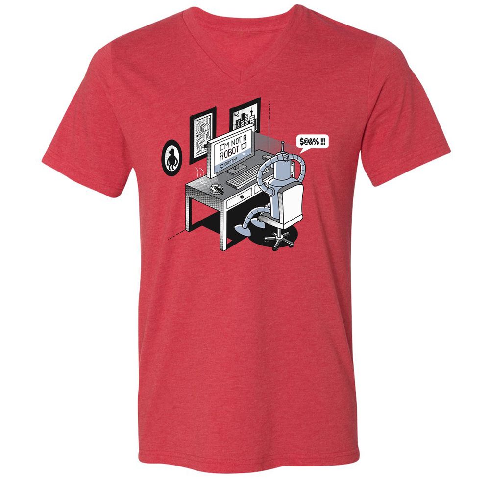 Unisex V-Neck T-Shirt - T6VA6F1U - Heather Red - 5