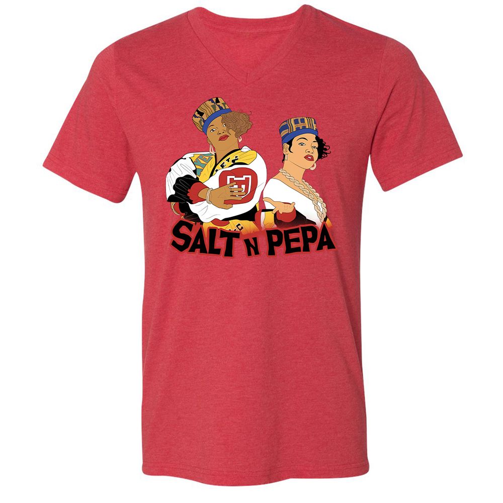 Unisex V-Neck T-Shirt - White - Heather Red - 5
