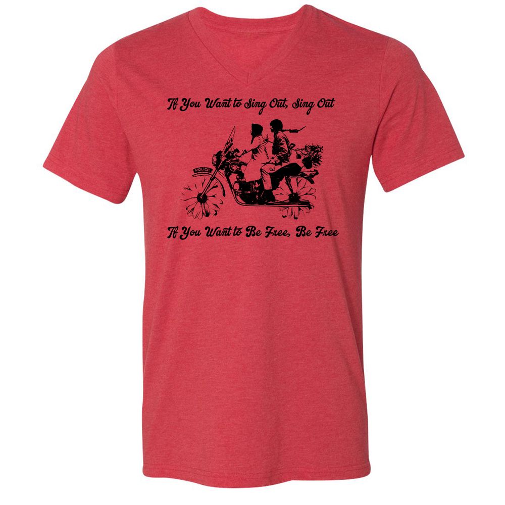 Unisex V-Neck T-Shirt - KY3AED8C - Heather Red - 5