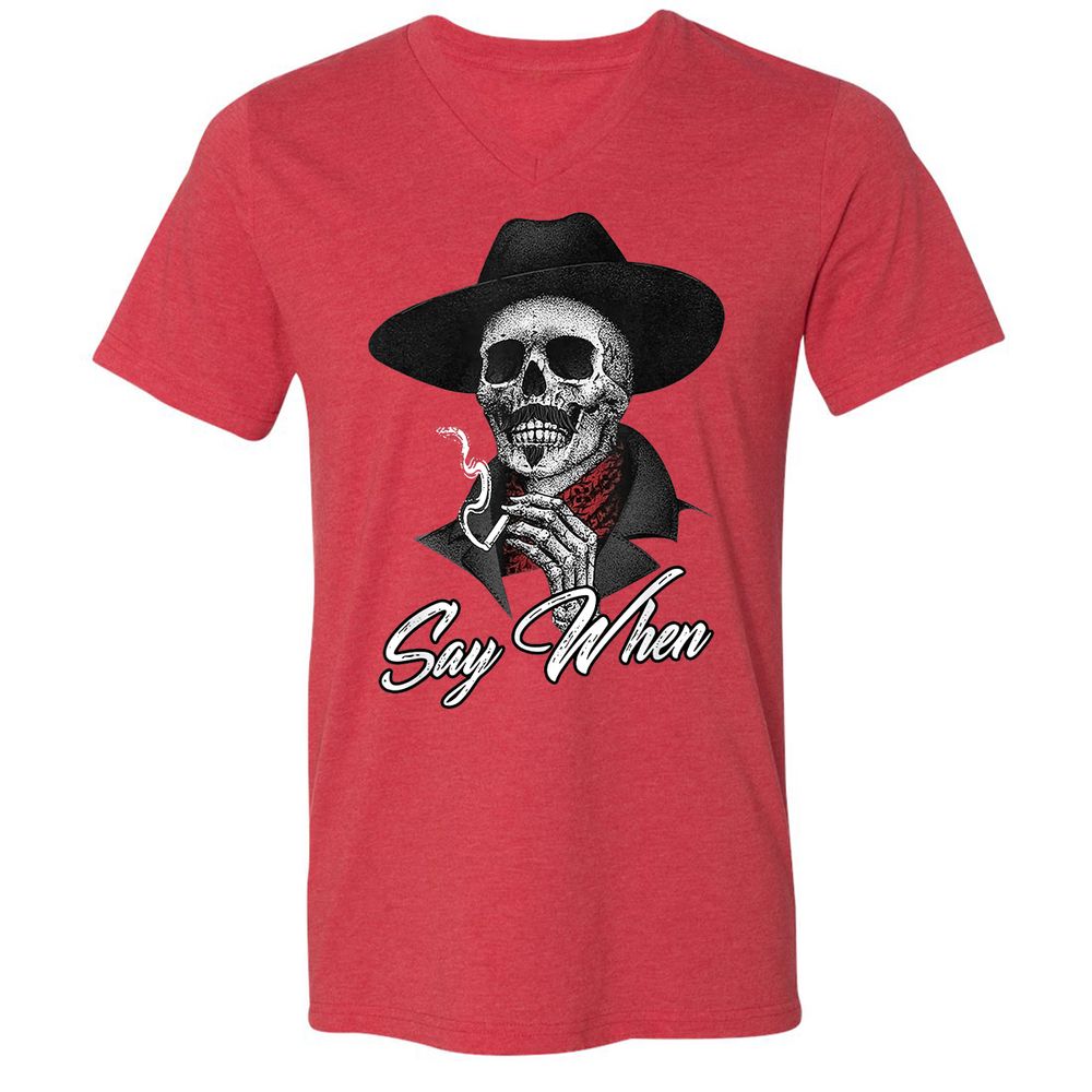 Unisex V-Neck T-Shirt - 5ZPEVTYX - Heather Red - 5