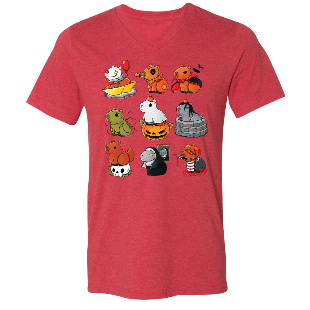 Unisex V-Neck T-Shirt - ZKGSTA7R - Heather Red - 5