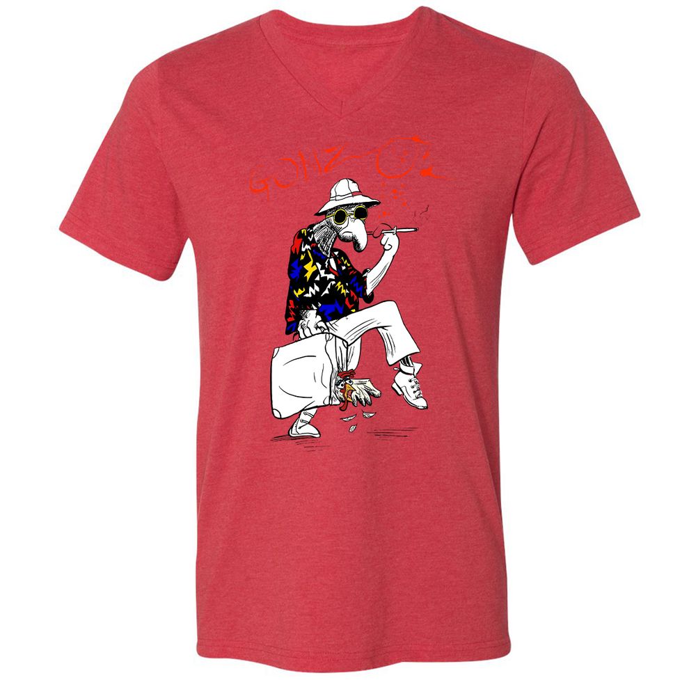 Unisex V-Neck T-Shirt - RSTPRZFC - Heather Red - 5