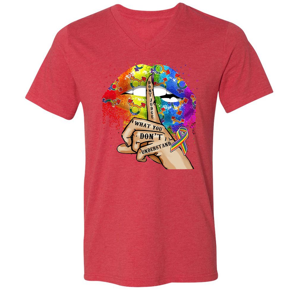 Unisex V-Neck T-Shirt - 5KLQ7T4Z - Heather Red - 5