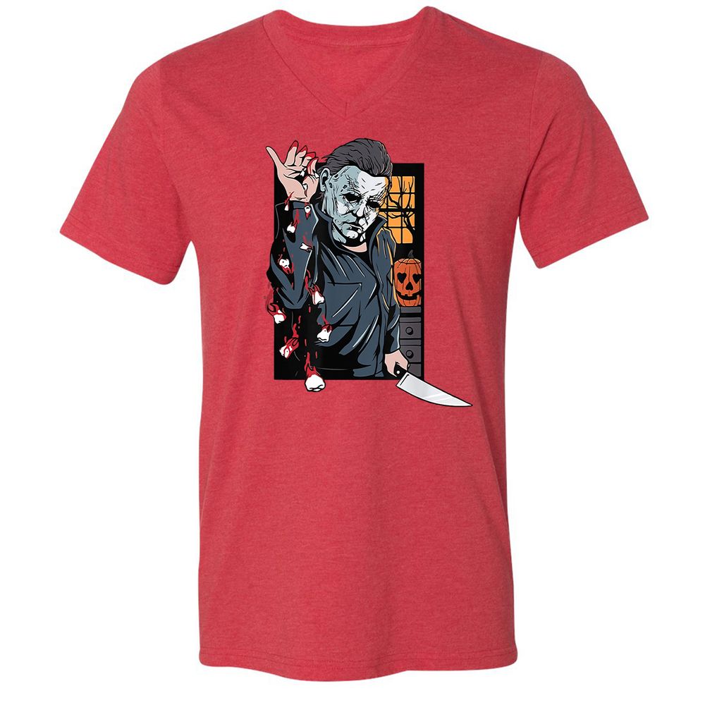 Unisex V-Neck T-Shirt - QGENDHGJ - Heather Red - 5