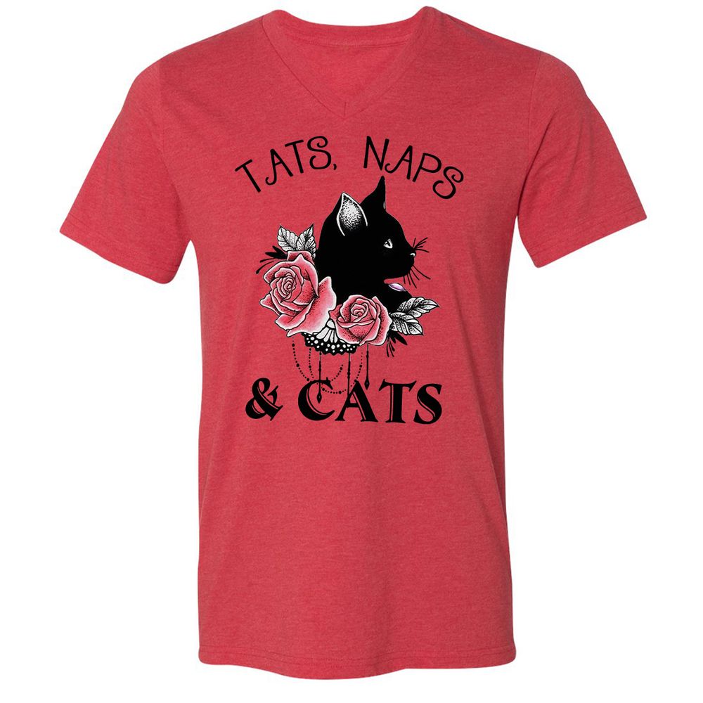 Unisex V-Neck T-Shirt - 8CW9JD1E - Heather Red - 5