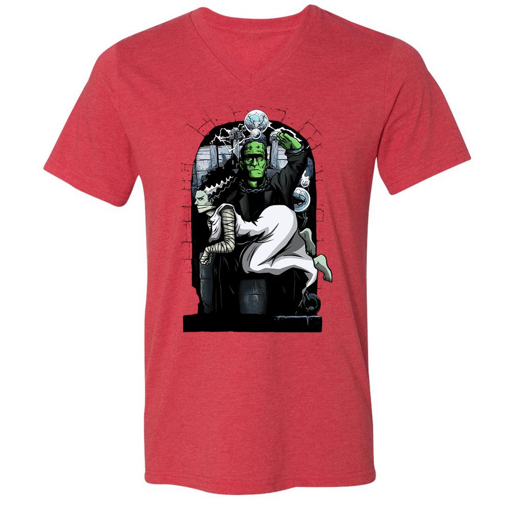 Unisex V-Neck T-Shirt - WPXDVVKU - Heather Red - 5