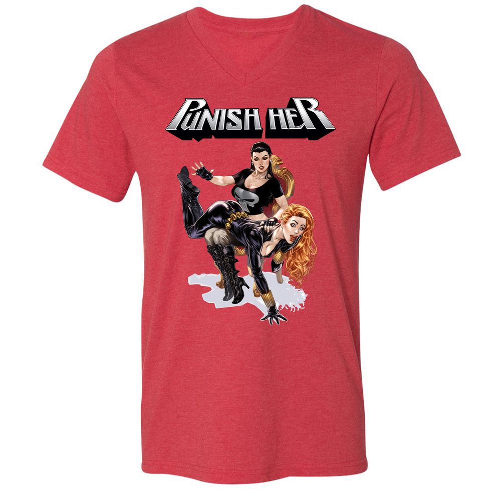 Unisex V-Neck T-Shirt - V7XE1RCE - Heather Red - 5