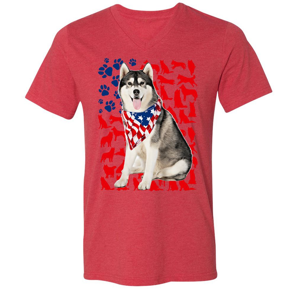 Unisex V-Neck T-Shirt - 7WALB3SP - Heather Red - 5
