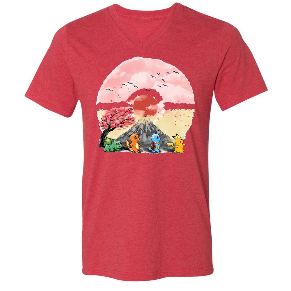 Unisex V-Neck T-Shirt - NQBEUSJ8 - Heather Red - 5