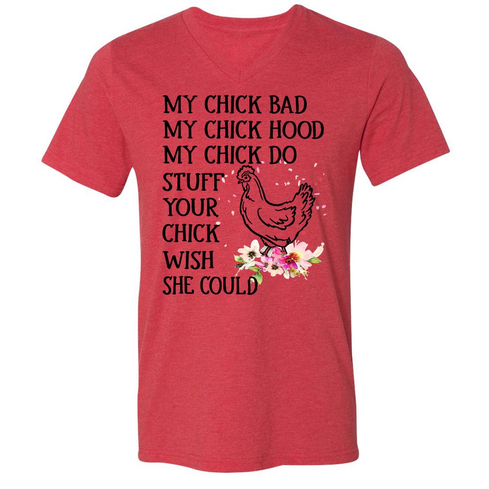Unisex V-Neck T-Shirt - YVUX57TN - Heather Red - 5