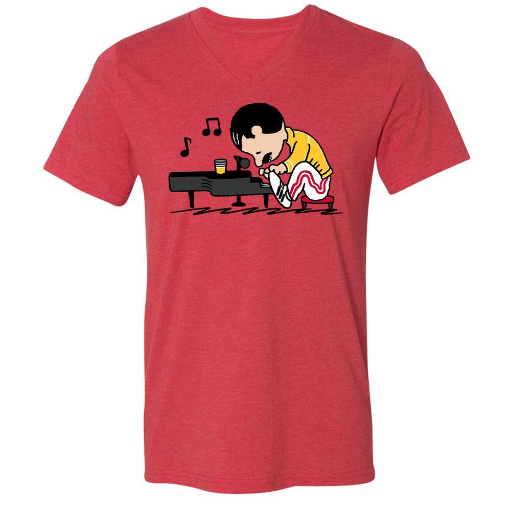 Unisex V-Neck T-Shirt - WY1QQUGC - Heather Red - 5