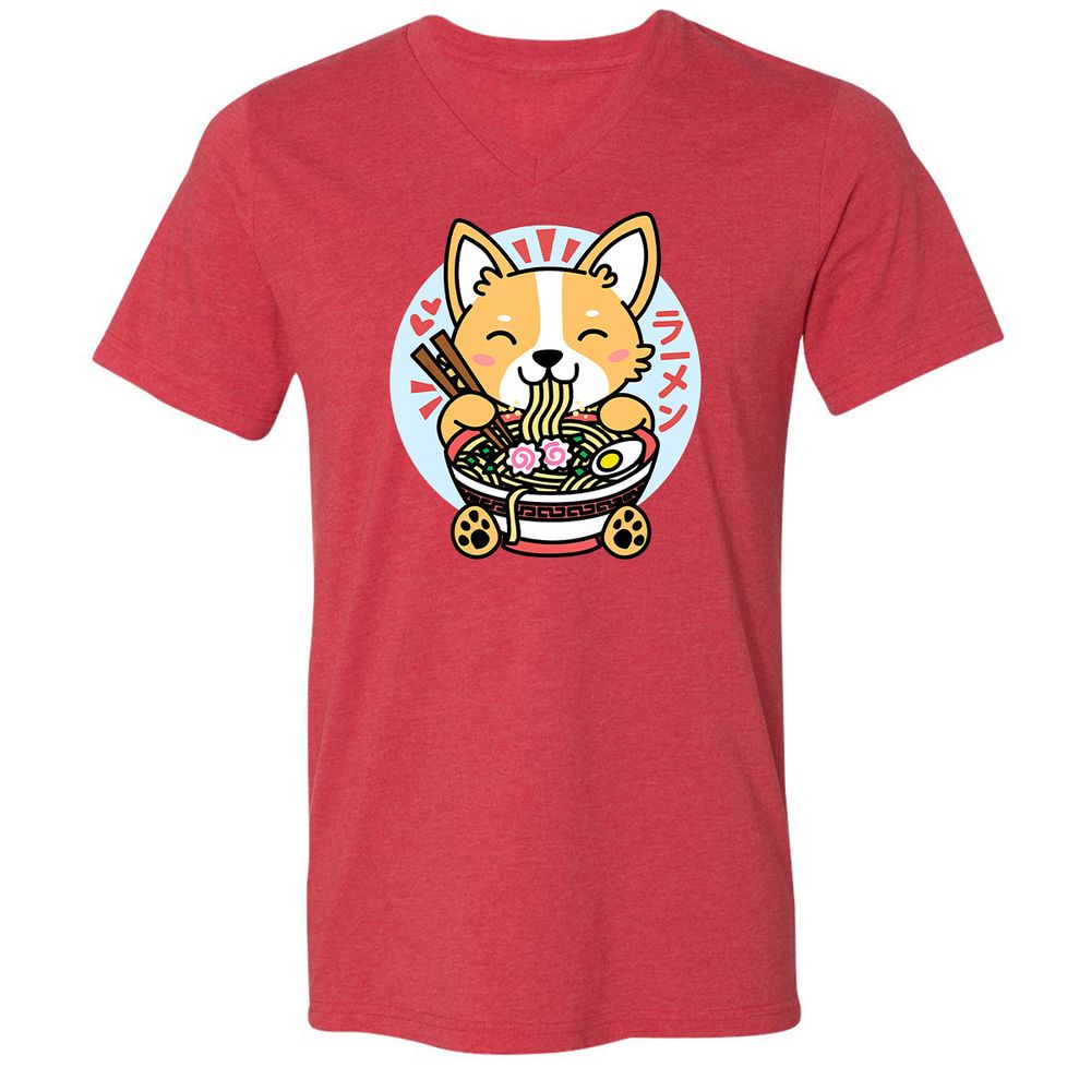 Unisex V-Neck T-Shirt - 6H2FKG3E - Heather Red - 5