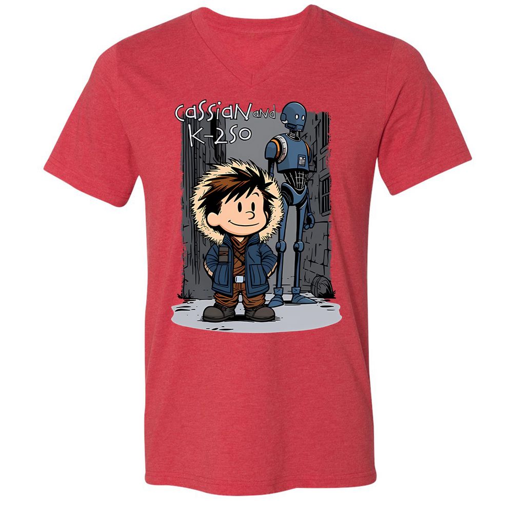 Unisex V-Neck T-Shirt - 7XF8XK8F - Heather Red - 5