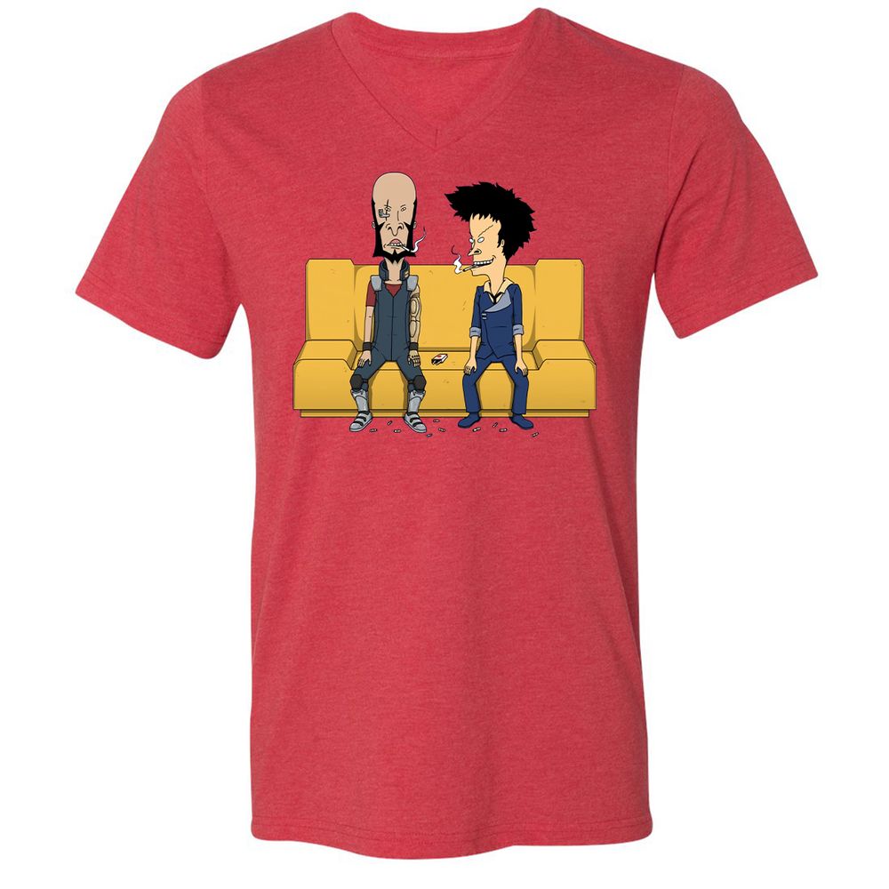 Unisex V-Neck T-Shirt - SLL4CKTH - Heather Red - 5