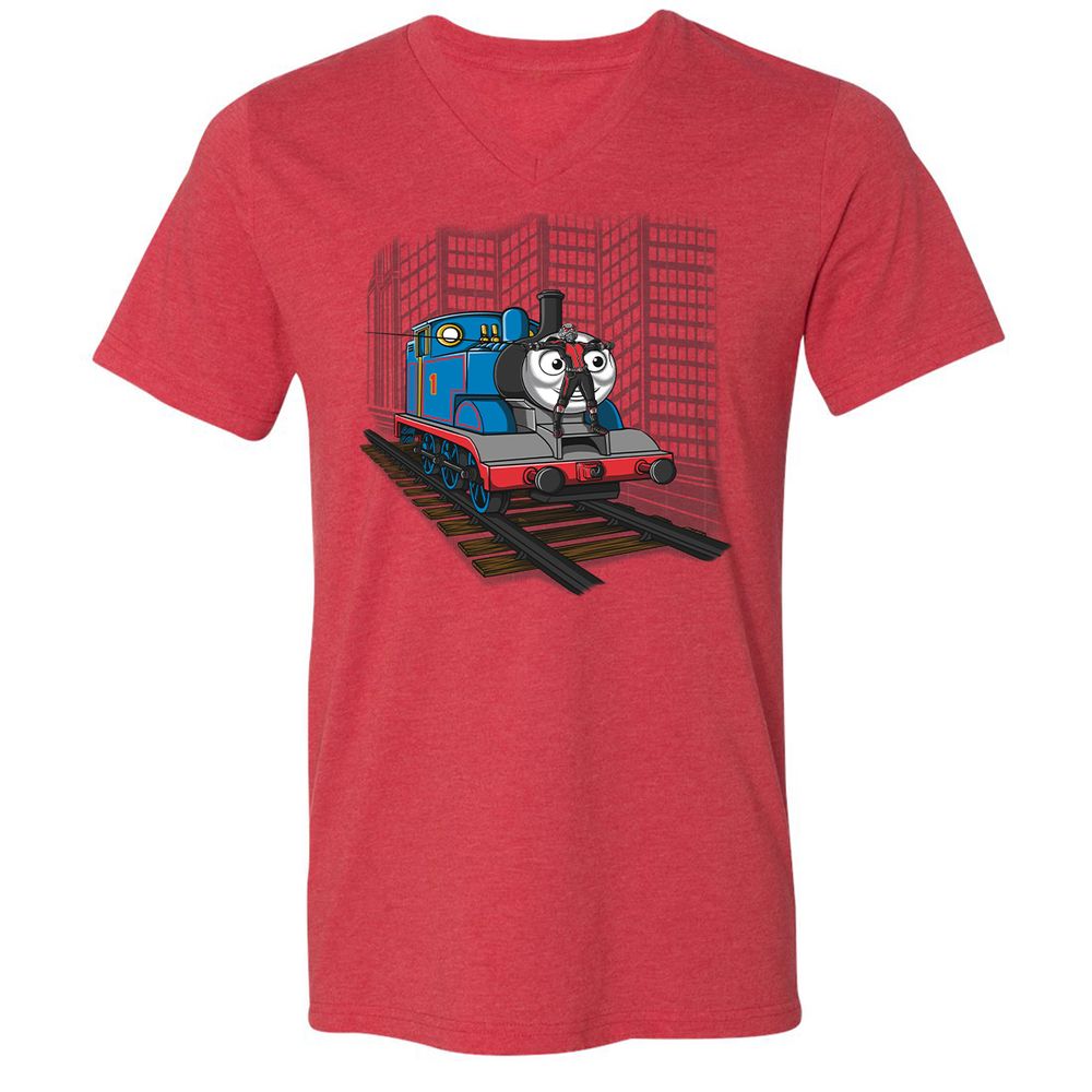 Unisex V-Neck T-Shirt - TAQC6JN2 - Heather Red - 5