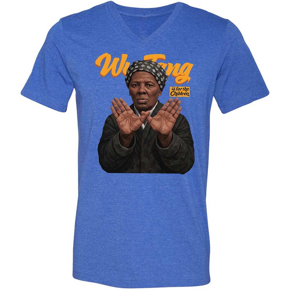 Unisex V-Neck T-Shirt - Black - Heather True Royal - 5