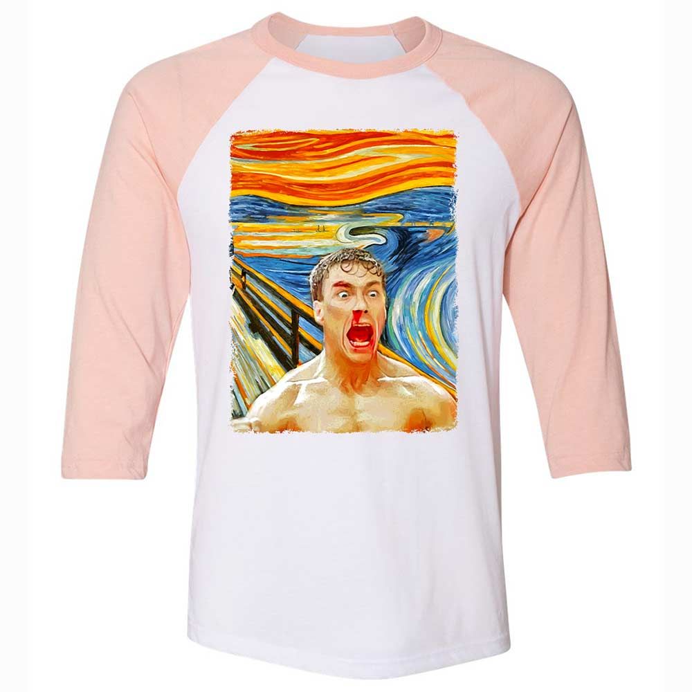 Unisex 3/4 Baseball Tee - V3KF7QZJ - White/Heather Peach - 5