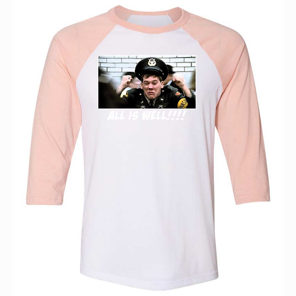 Unisex 3/4 Baseball Tee - ZE9NV7R1 - White/Heather Peach - 5