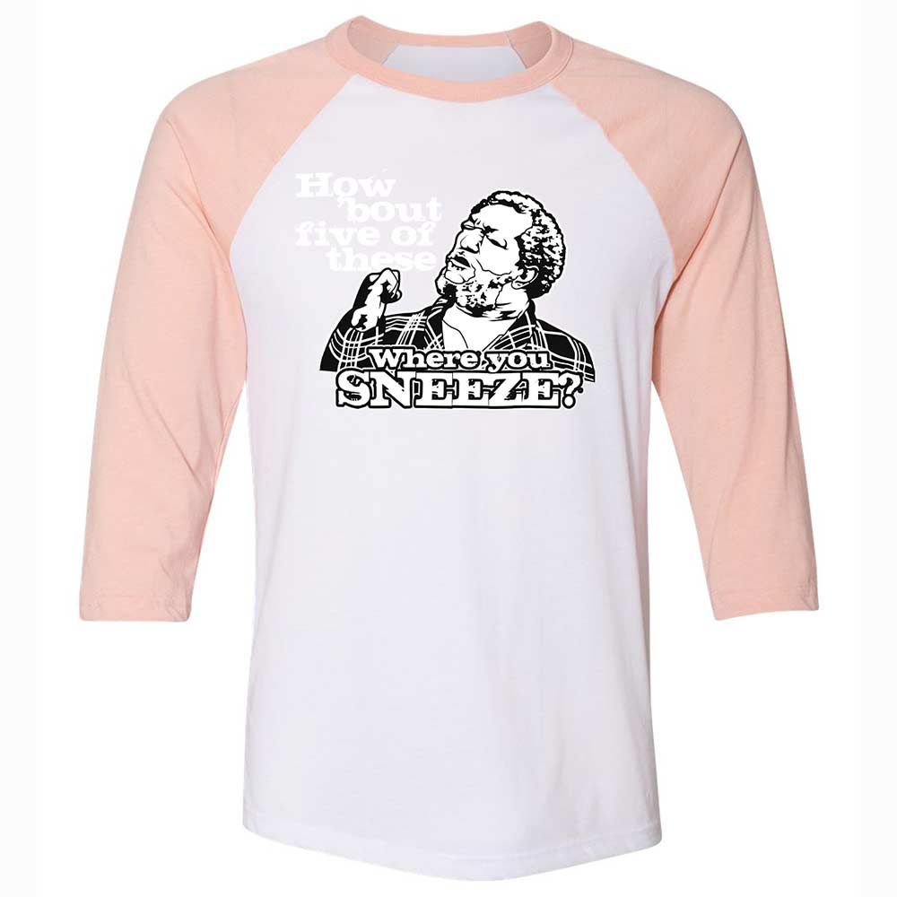 Unisex 3/4 Baseball Tee - XDK6EFJ8 - White/Heather Peach - 5