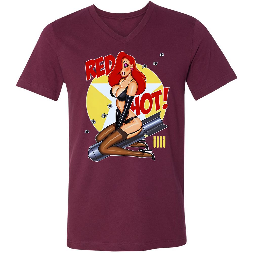 Unisex V-Neck T-Shirt - 5XTD7F13 - Maroon - 6